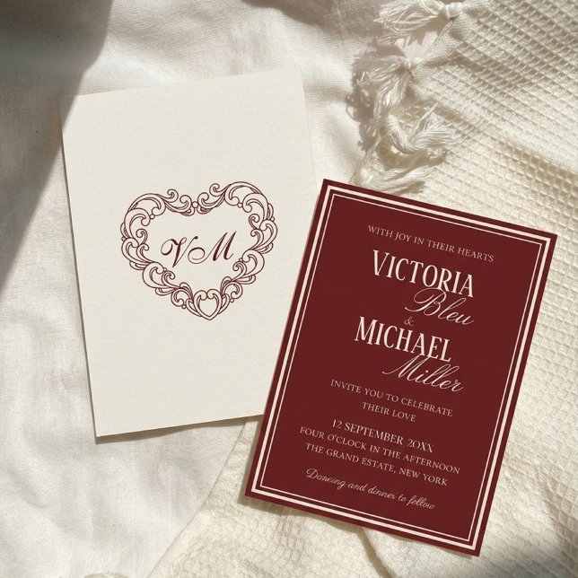 Convite Casamento Elegante Burgundy Marfim Chic (Criador carregado)