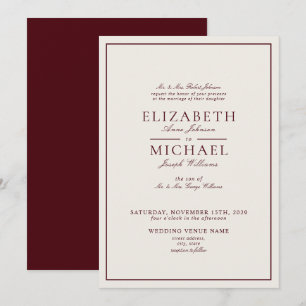 Convite Casamento Elegante Burgundy Marfim Roteiro Clássic