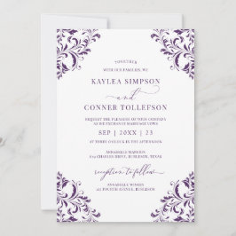 Convite Casamento Elegante Caligrafia em Plum / Roxo Vinta