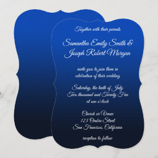 Convite Casamento Elegante Caligrafia Ombre Azul Marinho