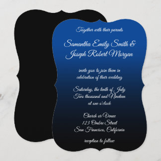 Convite Casamento Elegante Caligrafia Ombre Preto Azul Pro