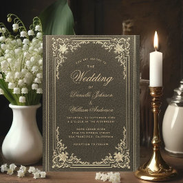 Convite Casamento Elegante Caligrafia Preto Dourado Vintag