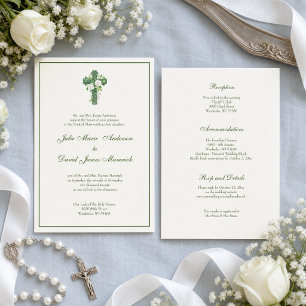 Convite Casamento Elegante Católico Irlandês Cruz Céltica