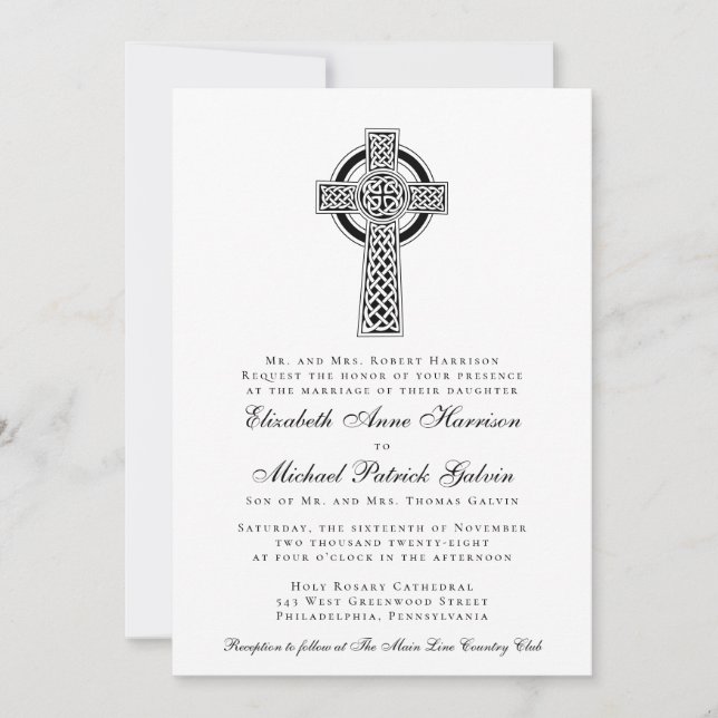 Convite Casamento Elegante Celtic Cross (Frente)