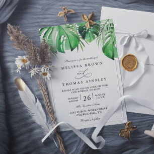 Convite Casamento Elegante Chic Folha de Palmeira Aquarela