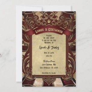 Convite Casamento Elegante Circo Vermelho Vintage