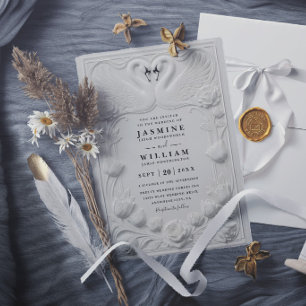 Convite Casamento Elegante Cisne Art Nouveau Relevo Falso