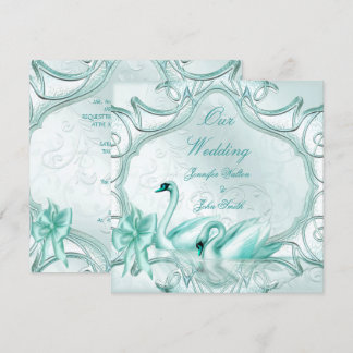 Convite Casamento Elegante Cisnes Azul Turquesa Arco