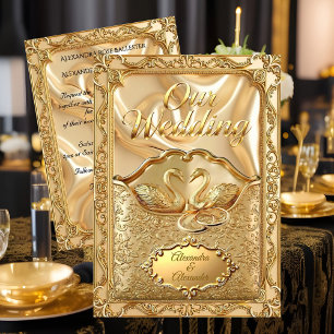 Convite Casamento Elegante Cisnes Dourados Anéis Ouro Diam