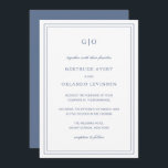 Convite Casamento Elegante Clássico Azul Gertrude Dusty<br><div class="desc">Convite de casamento azul empoeirado estilo clássico com um design simples e mínimo com seu monograma no topo e seus detalhes de evento cercados por uma dupla borda. As fontes se alternam entre um script elegante, um serif tradicional e fontes sans serif minimalistas. Este convite é excelente para um casamento...</div>