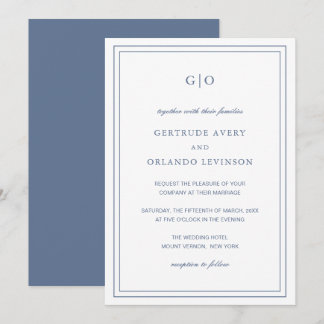 Convite Casamento Elegante Clássico Azul Gertrude Dusty
