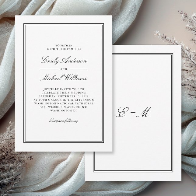 Convite Casamento Elegante Clássico Branco Simples (Available in both printed and paperless digital download format.)