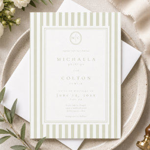 Convite Casamento Elegante Clássico com Listra Verde Sage