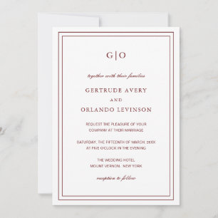 Convite Casamento Elegante Clássico de Gertrude Burgundy W