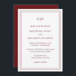 Convite Casamento Elegante Clássico de Gertrude Burgundy W<br><div class="desc">Vinho clássico / convite de casamento burgundy apresentando um design simples e mínimo com seu monograma no topo e seus detalhes de evento cercados por uma dupla borda. As fontes se alternam entre um script elegante, um serif tradicional e fontes sans serif minimalistas. Este convite é excelente para um casamento...</div>