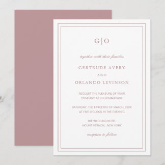 Convite Casamento Elegante Clássico de Gertrude Dusty Rosa