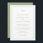 Convite Casamento Elegante Clássico de Gertrude Sage Verde<br><div class="desc">Convite de casamento verde ao estilo clássico, com design simples e mínimo, com seu monograma no topo e seus detalhes de evento cercados por uma dupla borda. As fontes se alternam entre um script elegante, um serif tradicional e fontes sans serif minimalistas. Este convite é excelente para um casamento formal....</div>
