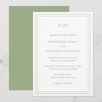 Convite Casamento Elegante Clássico de Gertrude Sage Verde