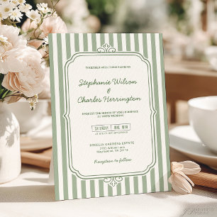 Convite Casamento Elegante Clássico de Sage & Beige Stripe