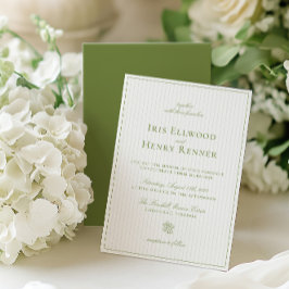 Convite Casamento Elegante Clássico de Sage & Beige Stripe