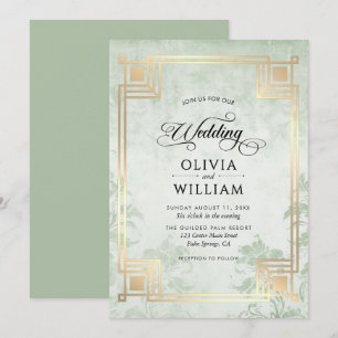 Convite Casamento Elegante Clássico em Verde Sage