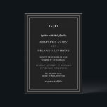 Convite Casamento Elegante Clássico Gertrude Black<br><div class="desc">Convite de casamento preto clássico com uma design simples e mínima com seu monograma no topo e seus detalhes de evento cercados por uma dupla borda. As fontes se alternam entre um script elegante,  um serif tradicional e fontes sans serif minimalistas. Este convite é excelente para um casamento formal.</div>