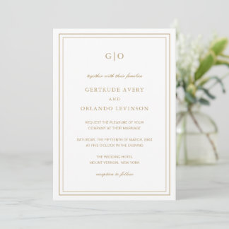 Convite Casamento Elegante Clássico Gertrude Dourado