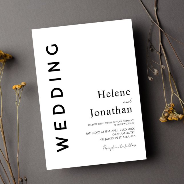 Convite Casamento Elegante Clássico Negro E Branco Minimal (Classic Black And White Minimalist Elegant Wedding Invitation)