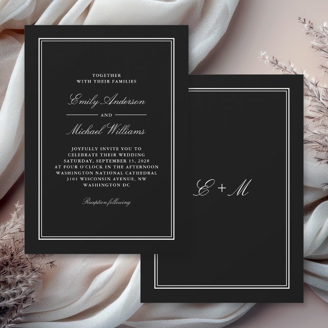 Convite Casamento Elegante Clássico Negro Simples (Available in both printed and paperless digital download formats!)