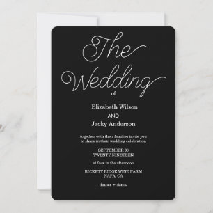 Convite Casamento Elegante Clássico Preto e Branco com Cal