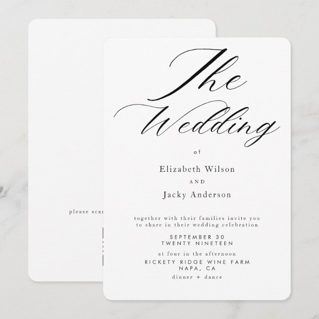 Convite Casamento Elegante Clássico Preto e Branco com QR  (Frente/Verso)