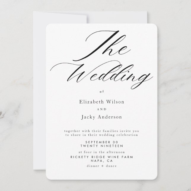 Convite Casamento Elegante Clássico Preto e Branco com QR  (Frente)