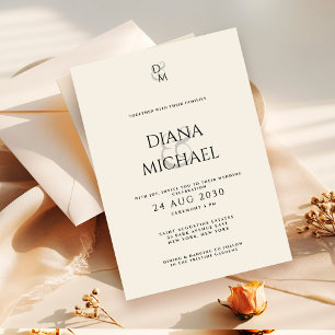 Convite Casamento Elegante Clássico Preto e Marfim Monogra