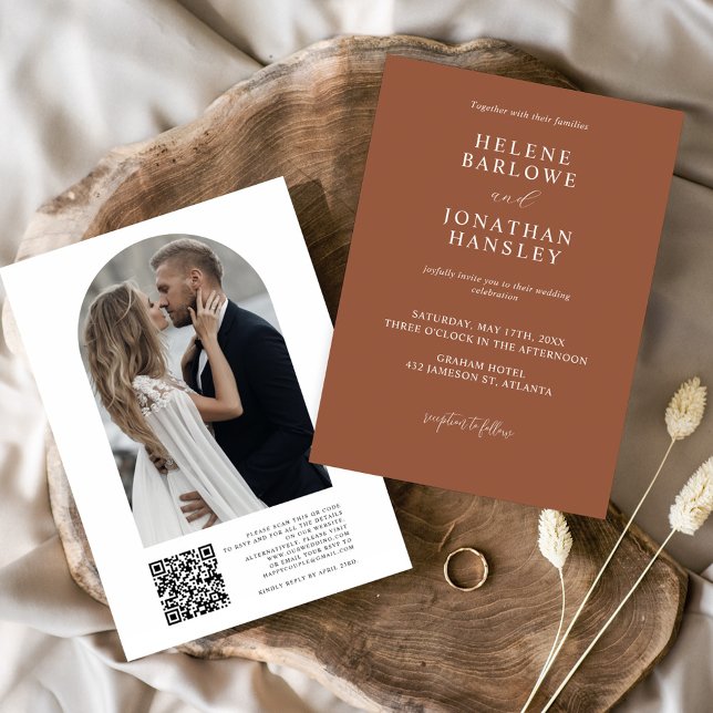 Convite Casamento Elegante Clássico Terracotta (Terracotta Modern Classic Elegant Wedding Invitation)