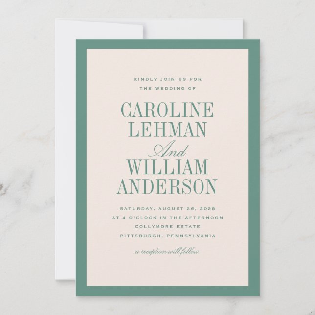 Convite Casamento Elegante Clássico Verde Claro (Frente)