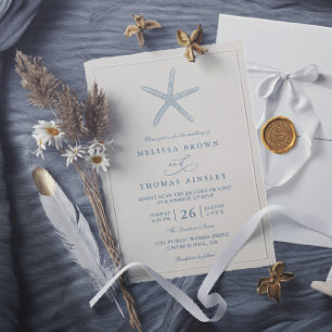 Convite Casamento Elegante Código QR Estrela-do-Mar Azul E
