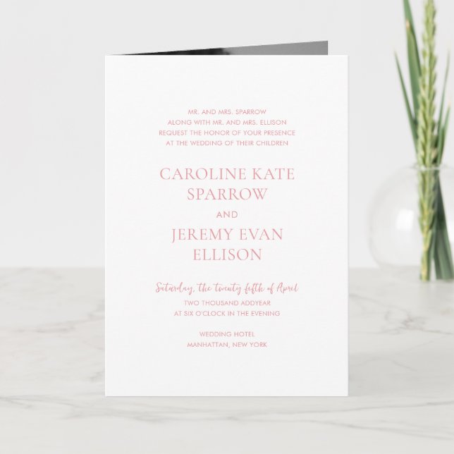 Convite Casamento Elegante Código QR Rosa Limpo (Frente)