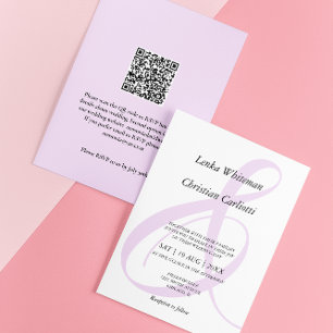 Convite Casamento elegante com Ampersand em lavanda e QR-C