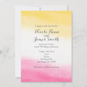 Convite Casamento Elegante com Aquarela Amarela e Rosa