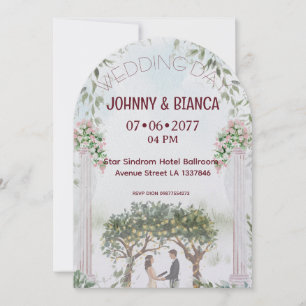 Convite Casamento Elegante com Aquarela no Jardim
