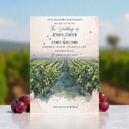 Convite Casamento Elegante com Aquarela Rústica em Vinícol