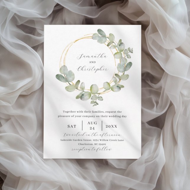 Convite Casamento Elegante com Aquarela Verde de Eucalipto (Criador carregado)