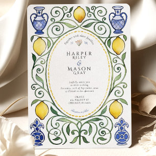 Convite Casamento Elegante com Azulejos Mediterrâneos de L