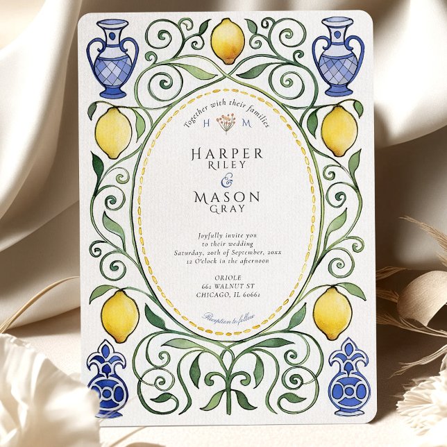 Convite Casamento Elegante com Azulejos Mediterrâneos de L (Criador carregado)