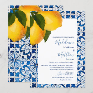 Convite Casamento Elegante com Azulejos Mediterrâneos em A