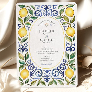 Convite Casamento Elegante com Azulejos Mediterrâneos em A