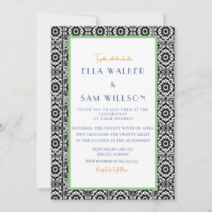 Convite Casamento Elegante com Azulejos Pretos e Brancos F