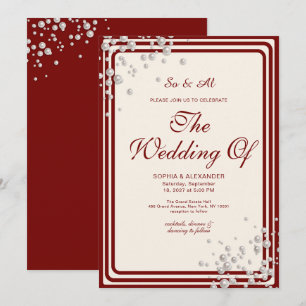 Convite Casamento Elegante com Borda Burgundy e Pérola