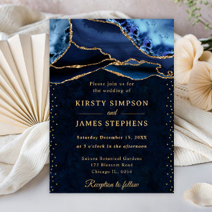 Convite Casamento Elegante com Brilho Azul e Dourado de Ág