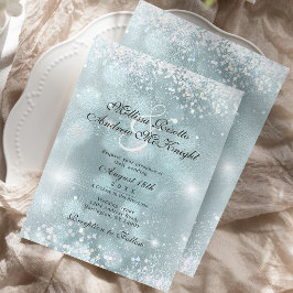 Convite Casamento Elegante com Brilho Prata Azul Claro